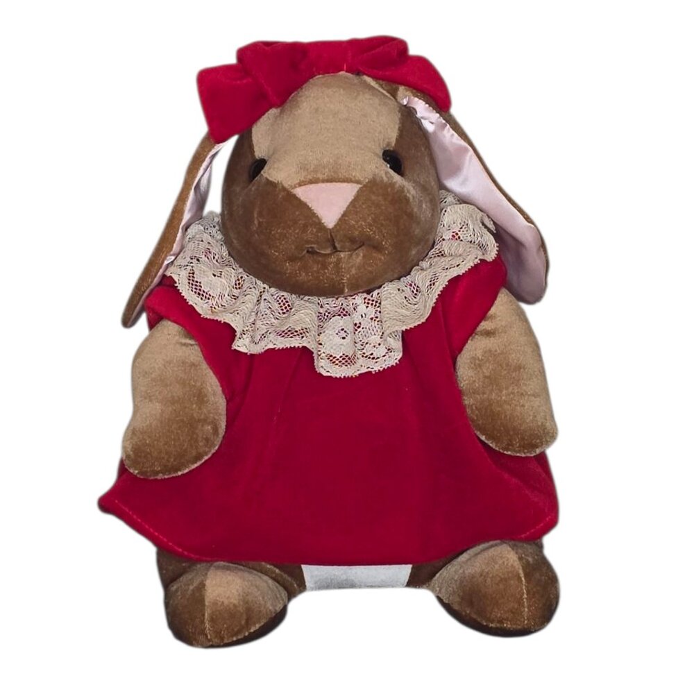 Vintage 1985 Velveteen Rabbit Plush Bunny Toys R Us Red Dress Storybook Toy